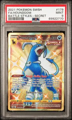 PSA 9 Houndoom Secret Rare 179/196 SWSH Battle Styles Pokemon - Image 1