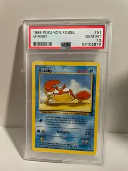 1999 Pokemon Fossil Krabby PSA 10 Gem Mint - Image 1