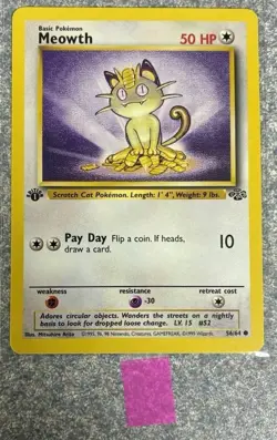 Meowth Jungle Pokemon TCG Card 56/64 Regular Common 1st Edition - Image 1