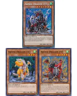 Yugioh - Armed Dragon LV3 LV5 LV7 3 Cards Set 1st LP - Plus Free Holo Card - Image 1