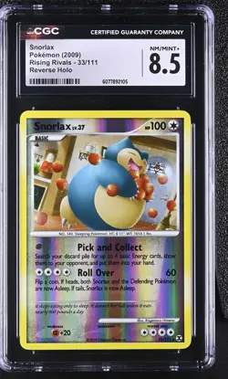 CGC 8.5 Snorlax 2009 Rising Rivals 33/111 Reverse Holo Pokemon Card - Image 1