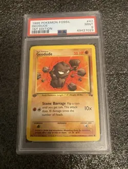 Pokemon 1999 Fossil 1st Edition Geodude PSA 9 - Image 1