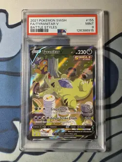 2021 Pokemon SWSH Battle Styles FA Tyranitar V Alt Alternate Art 155 PSA 9 MINT - Image 1