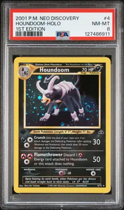 Pokemon PSA 8 NM-MINT 2001 Houndoom 1st Edition Neo Discovery Holo Card Swirl - Image 1