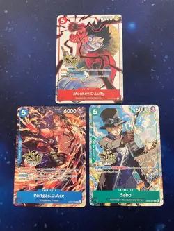 ONE OF EACH One Piece OP13 3rd Anniversary Promos Cards Set Luffy, Ace and Sabo - Image 1