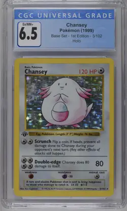 1999 POKEMON 1ST EDITION SHADOWLESS BASE SET CHANSEY CGC 6.5 PSA - Image 1
