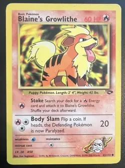 Pokemon TCG - Blaine's Growlithe 62/132 Pokemon Gym Challenge Unlimited - Image 1