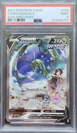 Pokemon PSA 9 Rayquaza V Alt Art Full Art 2021 194/203 Evolving Skies English - Image 1