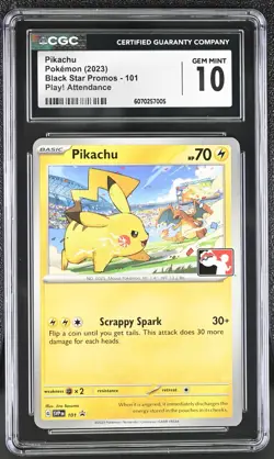 CGC 10 Pikachu SVP 101 PLAY! Worlds Attendance Promo Pokemon Card GEM MINT - Image 1