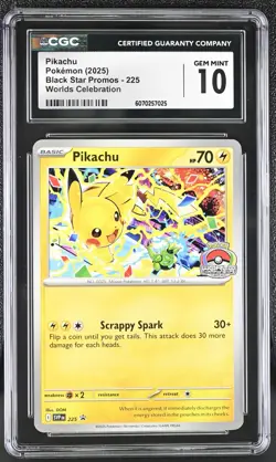 CGC 10 Pikachu SVP 225 Worlds Celebration Promo Pokemon Card - Image 1