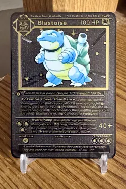 1st Edition Blastoise Base set Pokemon Black metal card for display - Image 1