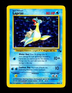 1999 Pokemon LAPRAS Fossil Set HOLO Foil Rare Unlimited Edition Card 10/62 WotC - Image 3