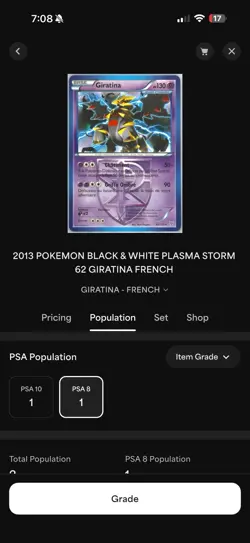 PSA 8 Pokemon 2013 Giratina Plasma Storm FRENCH 62/135 | POP. 1 | 1 of 2 Graded - Image 4