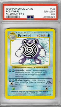 1999 Pokemon Unlimited Poliwhirl #38 Shadowless Graded PSA 8.5 NM-MT+ - Image 1