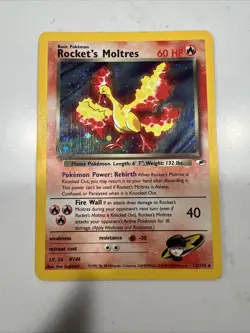Pokemon TCG Rocket's Moltres Holo Card 12/132 Gym Heroes Series - Image 1