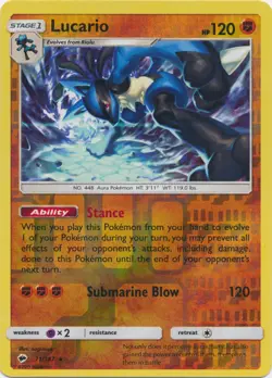 Lucario - 71/147 - Reverse Holo Rare - Sun & Moon Burning Shadows - NM - Pokemon - Image 1