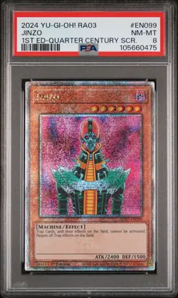 2024 YU-GI-OH! RA03-EN099 JINZO 1ST EDITION Quarter Century Secret Rare PSA 8 - Image 1