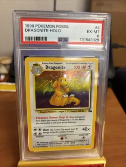 1999 Pokemon Fossil Unlimited Dragonite Holo Rare Card 4/62 PSA 6 - Image 1
