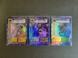 Digimon 1999 Bandai Holo Card Lot, MetalEtemon, MetalSeadramon, Piedmont, MINT - Image 1