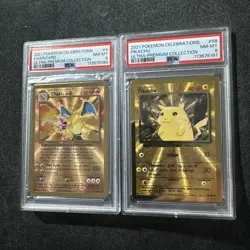 2021 CHARIZARD #4 & PIKACHU #58 POKEMON UPC CELEBRATIONS METAL PSA8 SEQUENTIAL - Image 1