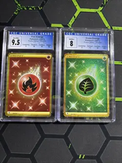 2021 Pokemon Fusion Strike Grass Energy Cgc 8. And Fire Energy Cgc 9.5 - Image 1
