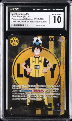 2025 ONE PIECE BVB DORTMUND PROMO CARD #ST13-003 MONKEY D. LUFFY CGC 10 GEM MINT - Image 1