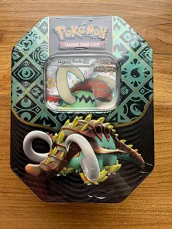 Pokemon TCG Scarlet & Violet Paldean Fates Tin with Shiny Great Tusk EX Sealed - Image 1