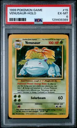 1999 POKEMON BASE SET UNLIMITED #15 VENUSAUR-HOLO PSA 6 - Image 1