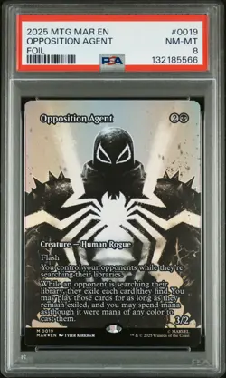2025 MTG MARVEL'S SPIDER-MAN: SOURCE MATERIAL FOIL #0019 OPPOSITION AGENT PSA 8 - Image 1