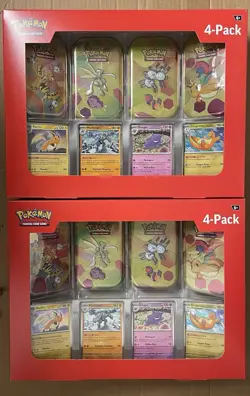 2- Pokemon 4 Mini Tins + 4 Promo Cards Bundle - 151 SAMS CLUB EXCLUSIVE IN HAND - Image 1