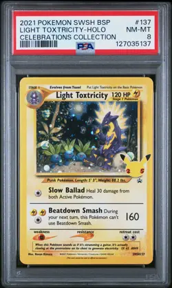 2021 POKEMON SWSH PROMO CELEBRATIONS COLLECTION LIGHT TOXTRICITY-HOLO PSA 8 - Image 1