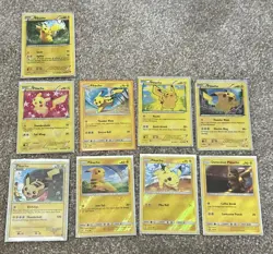 9 Pokemon TCG Card Pikachu Holo LOT - Early Years - 1999-2019 - LP/MP - Image 1