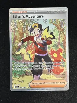 Pokemon TCG Destined Rivals Ethan's Adventure Full Art Trainer Card 236/182 Sir - Image 1