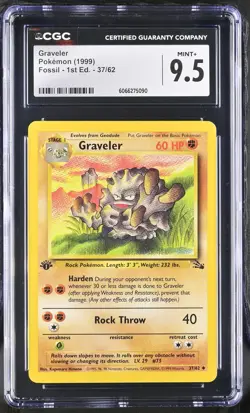 CGC 9.5 MINT+ Graveler 1999 Fossil 1st Edition 37/62 Pokemon Card - Image 1