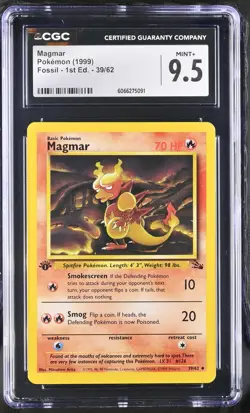 CGC 9.5 MINT+ Magmar 1999 Fossil 1st Edition 39/62 Pokemon Card - Image 1
