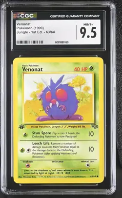 CGC 9.5 MINT+ Venonat 1999 Jungle 1st Edition 63/64 Pokemon Card - Image 1