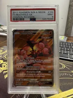 Pokemon TCG Buzzwole GX Holo Secret Rare Card 104/111 PSA 9 Mint - Image 1