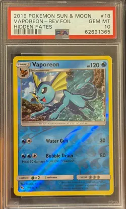 Vaporeon 18/68 Hidden Fates Reverse Holo Pokemon PSA 10 Gem Mint - Image 1