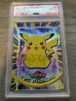 1999 TOPPS Pokemon TV RAINBOW FOIL #25 PIKACHU PSA 8 NM-MT - Image 1