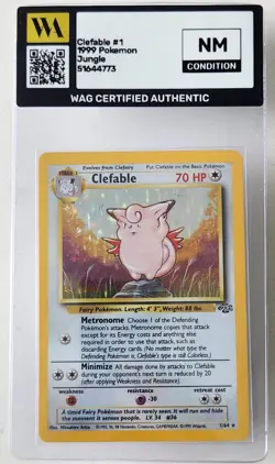 WAG Certified Nm Pokemon TCG Clefable Jungle 1/64 Holo Unlimited Holo Vintage - Image 1