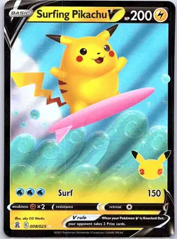 Surfing Pikachu V 008/025 Celebrations - Pokemon Card - NM - Image 1