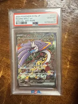 PSA 10 Raging Bolt ex SAR 222/187 sv8a Terastal Festival Pokemon Card Japanese - Image 1