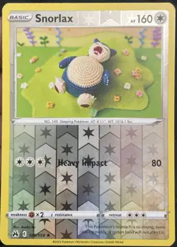 Snorlax 109/159 Crown Zenith Reverse Holo Crochet Asako Ito Pokemon Card NM - Image 1
