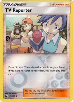 Pokemon - TV Reporter - 149/168 - Uncommon - Reverse Holo - Sun & Moon Celestial - Image 1