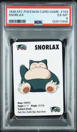 Snorlax #143 Pokemon Trading Card Game Mini KFC 1998 Nintendo WOTC PSA 6 POP 10 - Image 1