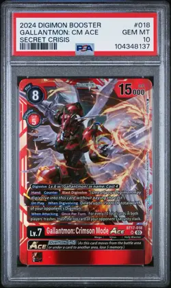 🔥💎 PSA 10 Gallantmon: Crimson Mode ACE BT17-018 SR Digimon Card Game POP 2 - Image 1