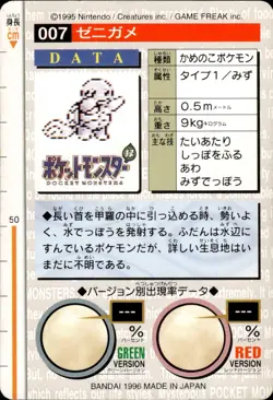 Squirtle Carddass 1996 Vintage Pokemon Pocket Monsters Vending Card B26 LP - Image 2