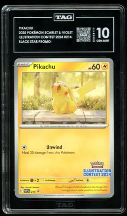 TAG 10 Pikachu #214 Pokemon Illustration Contest 2024 Promo Card GEM Mint PSA - Image 1