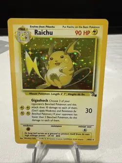 Pokemon TCG Raichu Fossil Holo Card 14/62 Unlimited Rare MP Condition - Image 1