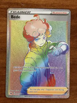 Bede 207/202 Sword & Shield Base Holo Secret Rainbow Rare Full Art Pokemon NM/M - Image 1